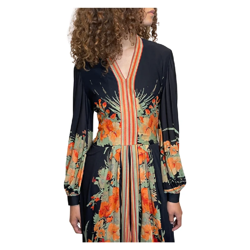 Lowest Price Peekaboo Hire - 1970's Original Vintage Black Art Nouveau Floral Print Dress UK 8 - 12