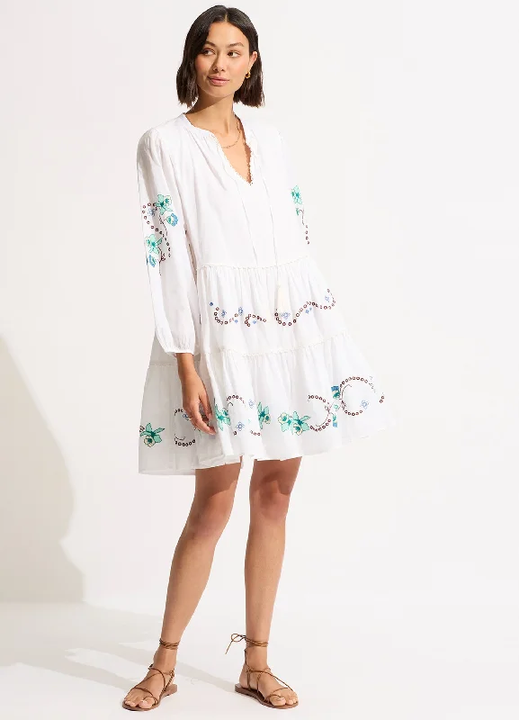 Online Only Eden Embroidery Tier Midi Dress - White