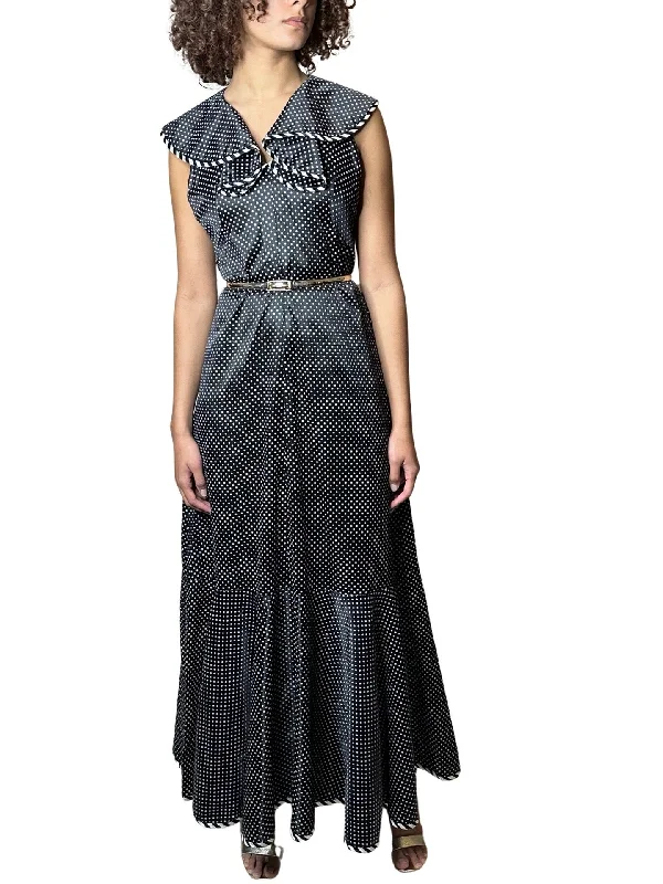 TIME-Limited Offer Gorgeous 1970's Vintage Polka Dot Maxi Dress UK 8 - 12
