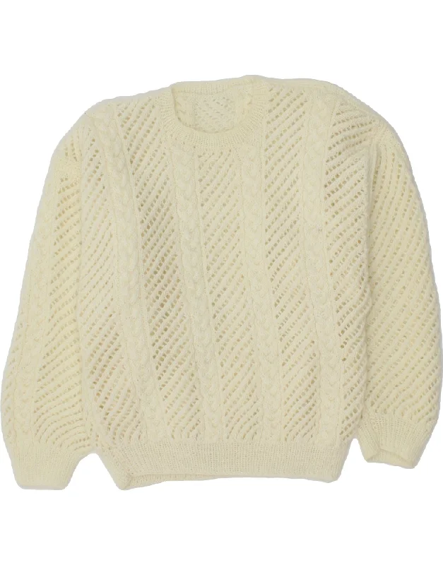 Act Fast VINTAGE Womens Crew Neck Jumper Sweater UK 12 Medium Off White