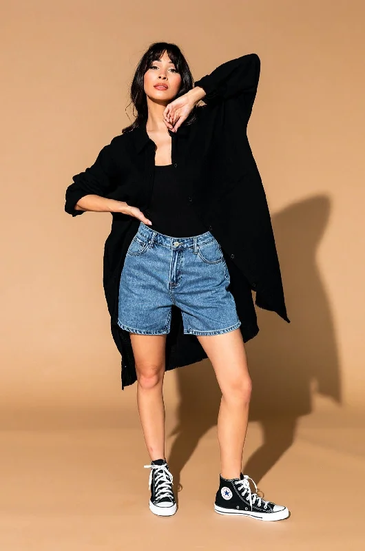 Stock Clearance Lala Made Me Do It Oversized Button Up in Black