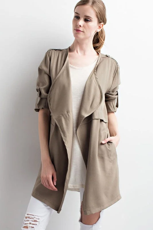 Steals and Deals Solid Open Front Trench Coat