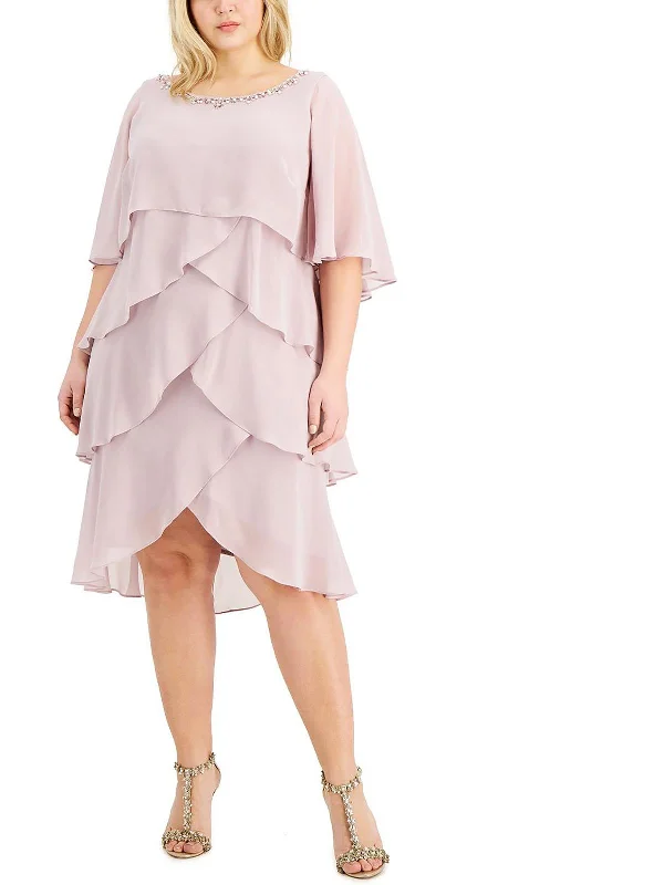One-DAY Sale Plus Womens Chiffon Embellished Cocktail and Party Dress