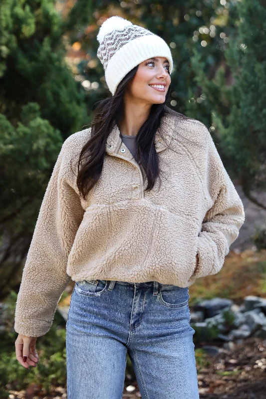 Clearance Items Hit The Slopes Beige Sherpa Pullover - DOORBUSTER