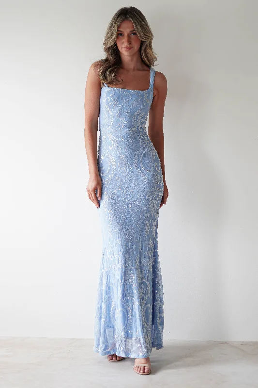 Value Deals Halo Square Neck Sequin Maxi Gown | Blue