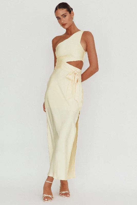 Don’t Miss Out Abloom One Shoulder Satin Maxi Dress Butter