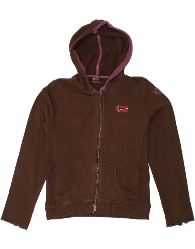 Weekend Deal NAPAPIJRI Womens Graphic Zip Hoodie Sweater UK 14 Large Brown Cotton