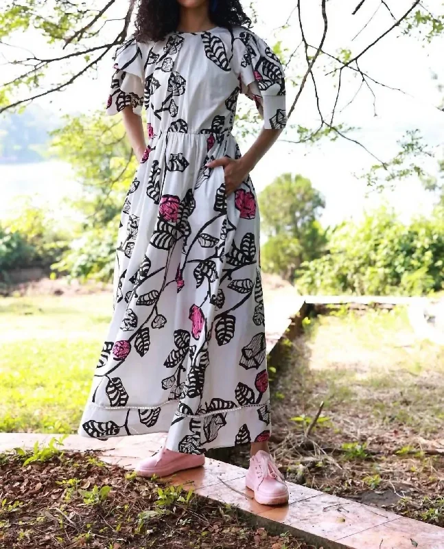 Don’t Miss Out Haley Maxi Dress In Beige With Brown And Pink