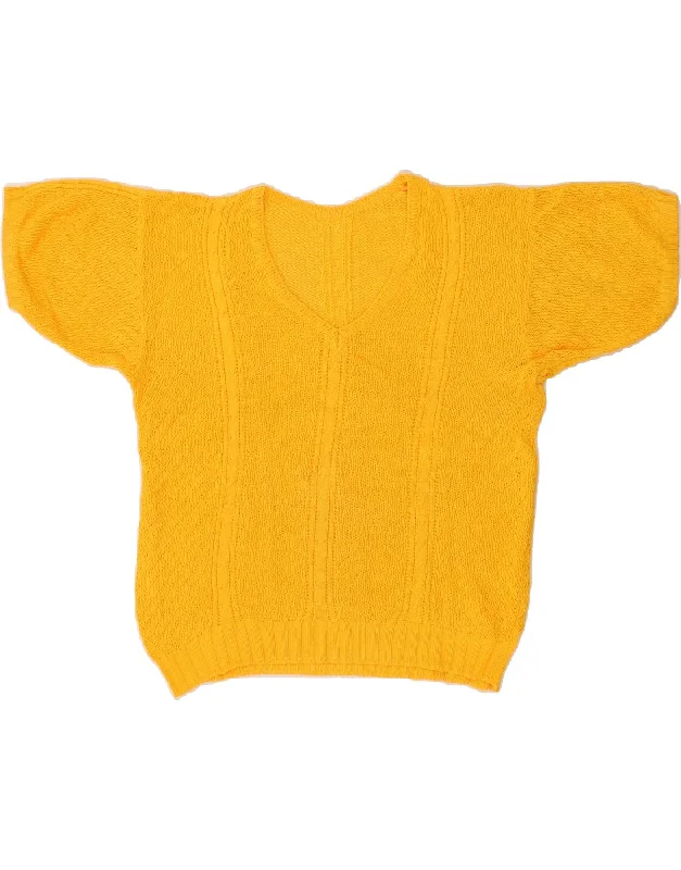 Special Savings VINTAGE Womens Short Sleeve V-Neck Jumper Sweater UK 12 Medium Yellow