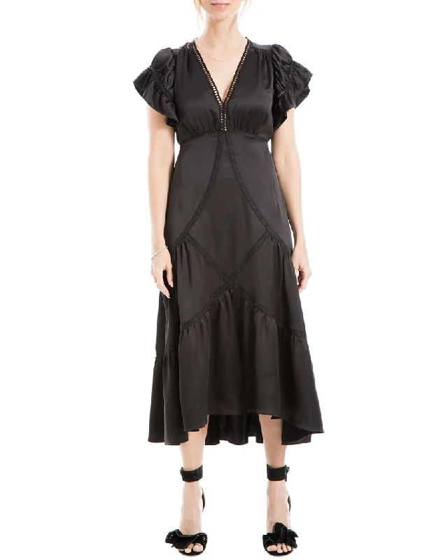 Price Buster Max Studio Flutter Sleeve Satin V-Neck Maxi Dress
