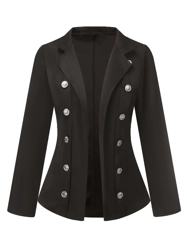 Stock Clearance Black 1950s Silver Buttons Solid Coat