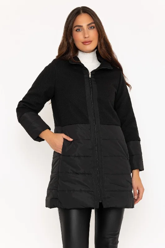 Mega Sale Black Quilted Jacket With Contrast Fabric