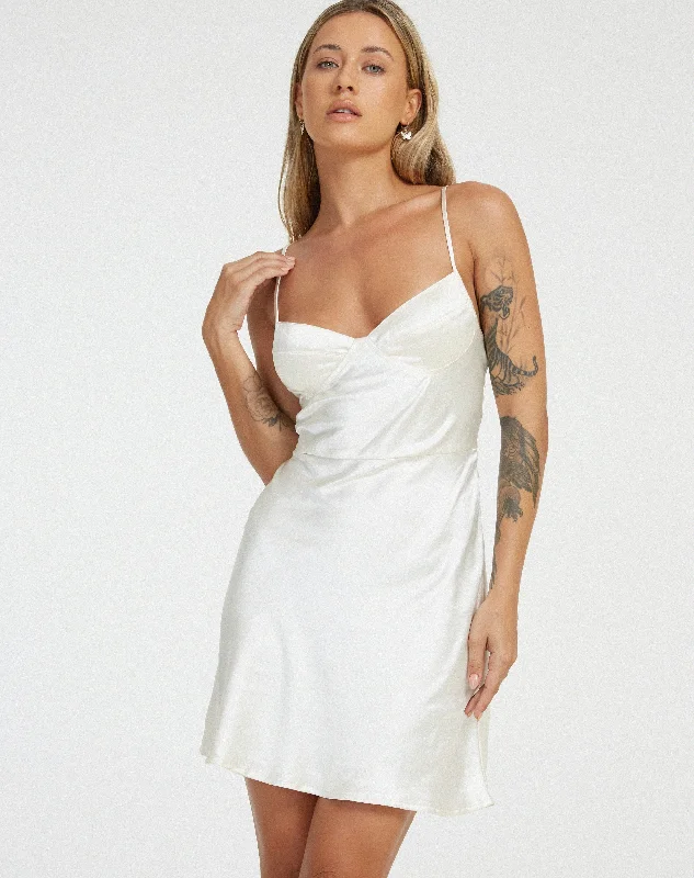 Hurry In Lebby Mini Dress in Satin Ivory