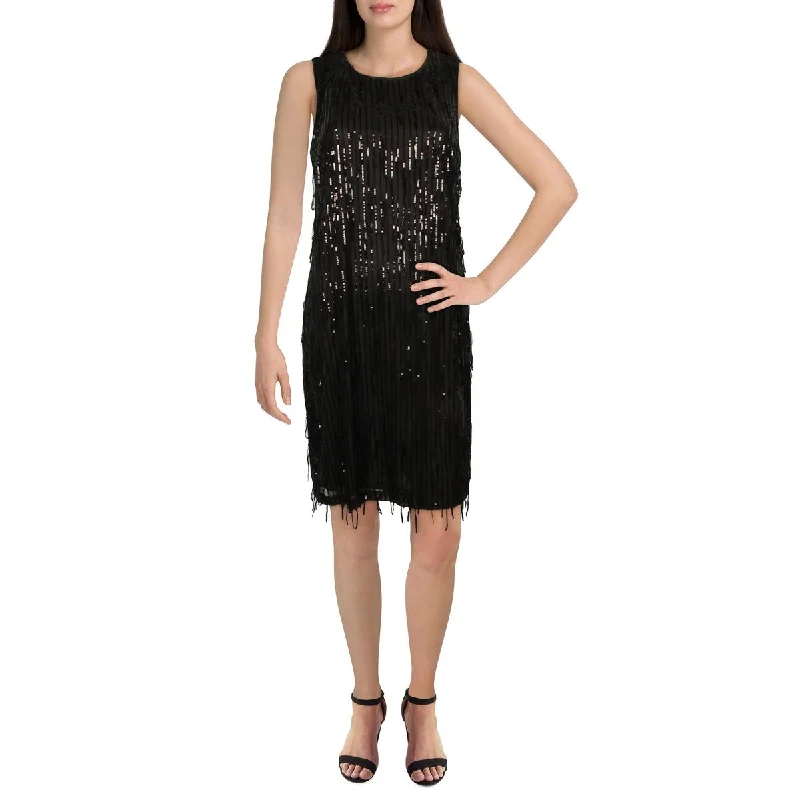 Price Break Womens Mesh Overlay Sequined Shift Dress