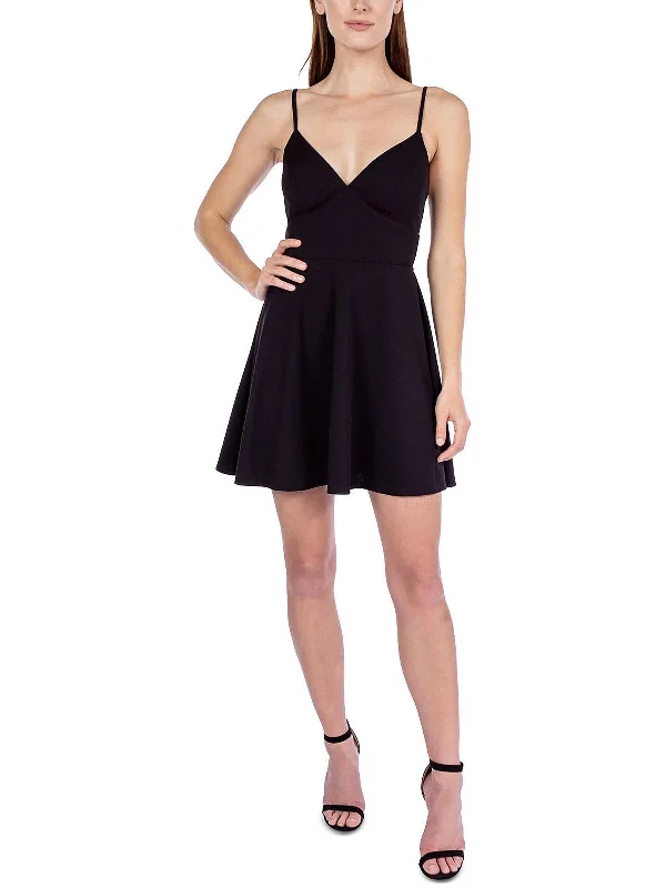 Holiday Sale Juniors Womens Open Back Mini Fit & Flare Dress