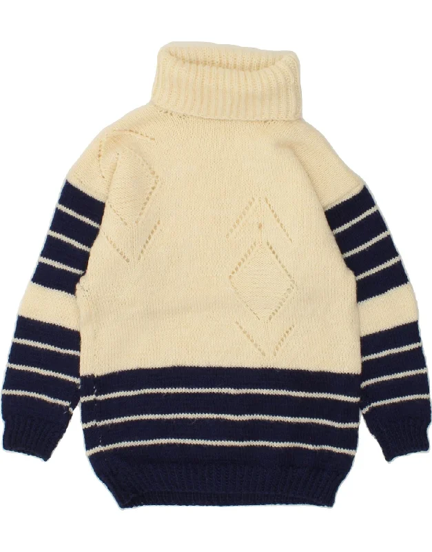 Markdown Madness VINTAGE Womens Roll Neck Jumper Sweater UK 4 XS White Colourblock