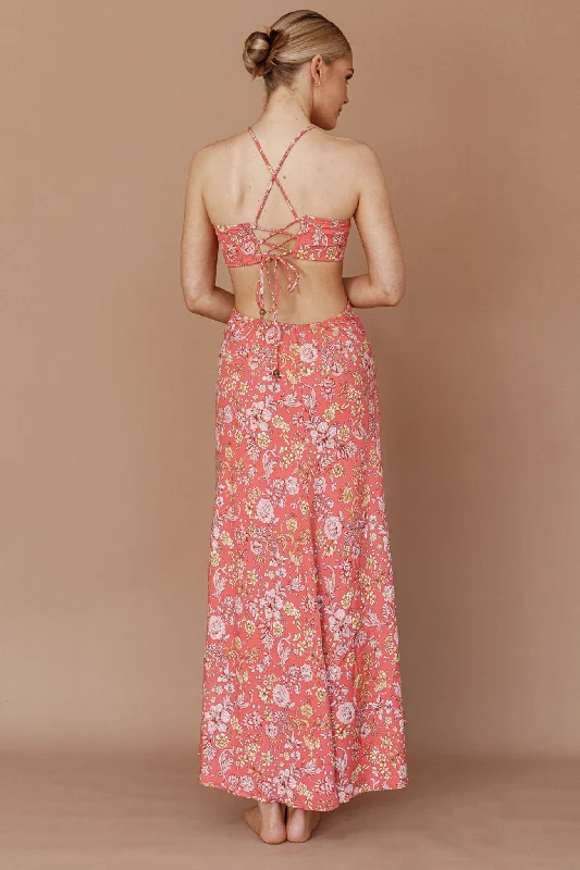 Clearance Event Amorcito Cut-Out Waist Midi Dress Floral Red