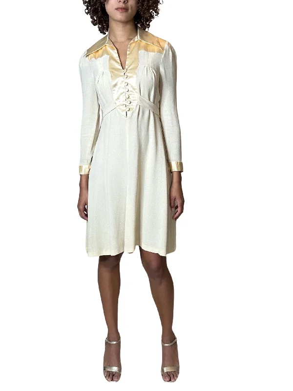 Extra Savings Peekaboo Hire - 1970'S Gorgeous Vintage Cream Moss Crepe Wedding Dress Uk 8 - 12