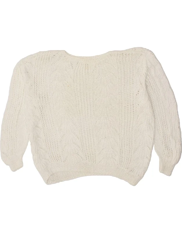 Epic Deals VINTAGE Womens Oversized Boat Neck Jumper Sweater UK 14 Large Off White