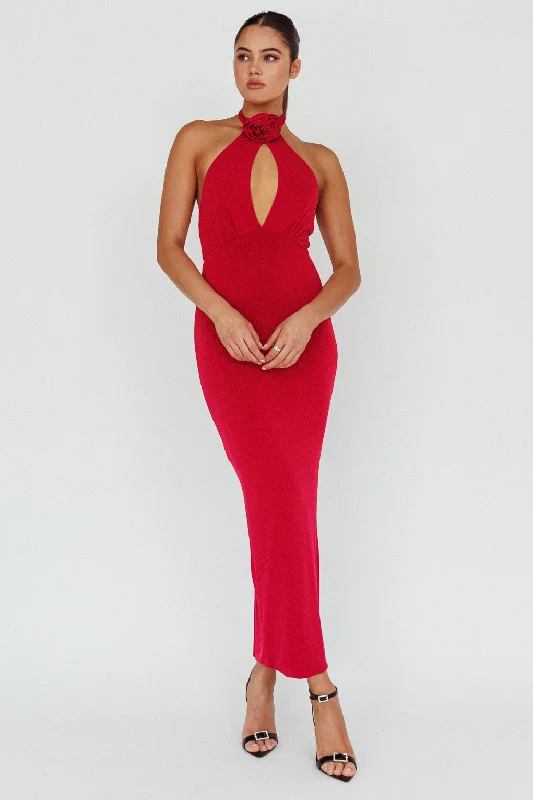 Doorbuster Deal Simha Rose Halterneck Midi Dress Red