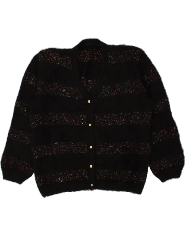 Super Sale VINTAGE Womens Cardigan Sweater UK 20 2XL Black Striped