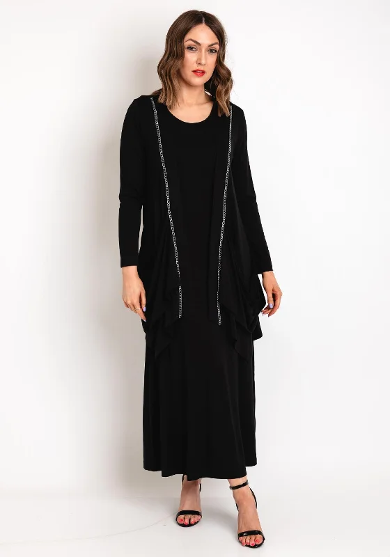Hot Deal Ever Sassy Chain Detail Open Jersey Cardigan, Black