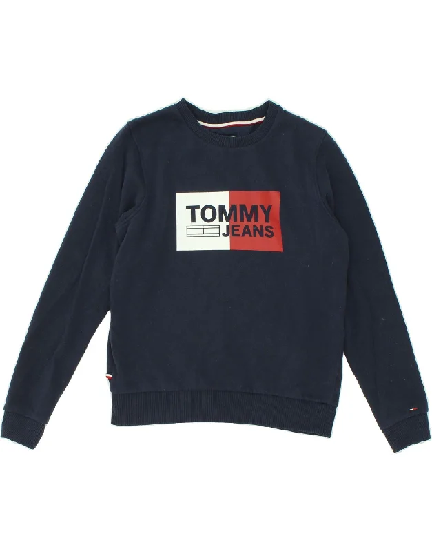 Final Sale TOMMY HILFIGER Womens Graphic Sweatshirt Jumper UK 10 Small Navy Blue