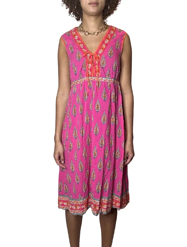 Year-End Sale Original Vintage 1980's Pink Boho / Hippie Dress UK 8 - 12