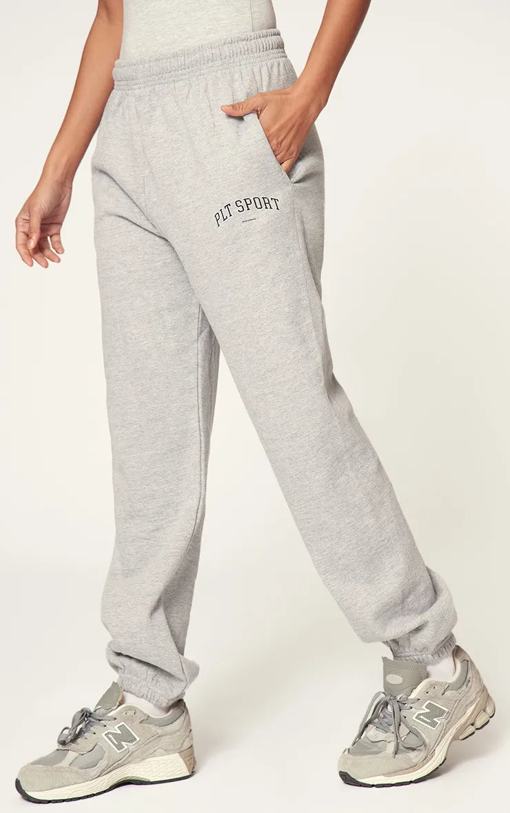 Can't Miss PLT Grey Marl Sport Print Oversized Joggers