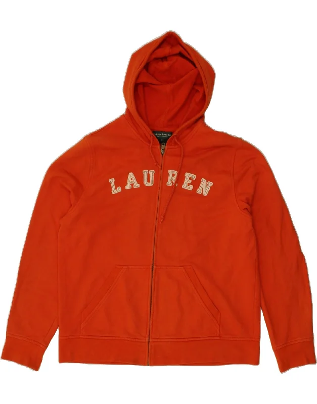 Quick Sale RALPH LAUREN Womens Graphic Zip Hoodie Sweater UK 14 Medium Red Cotton