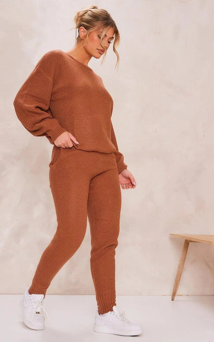 Epic Deals Rust Knitted Waffle Lounge Set