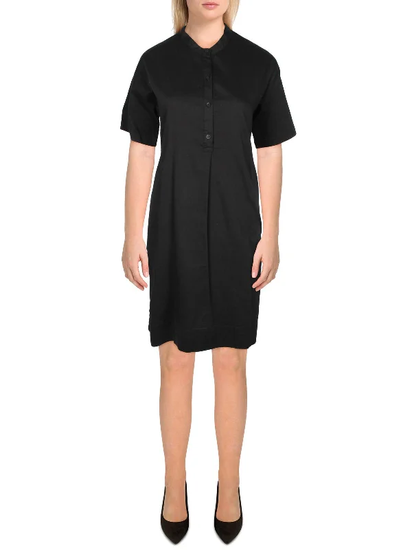 Midnight Madness Womens Mandarin Collar Mini Shirtdress