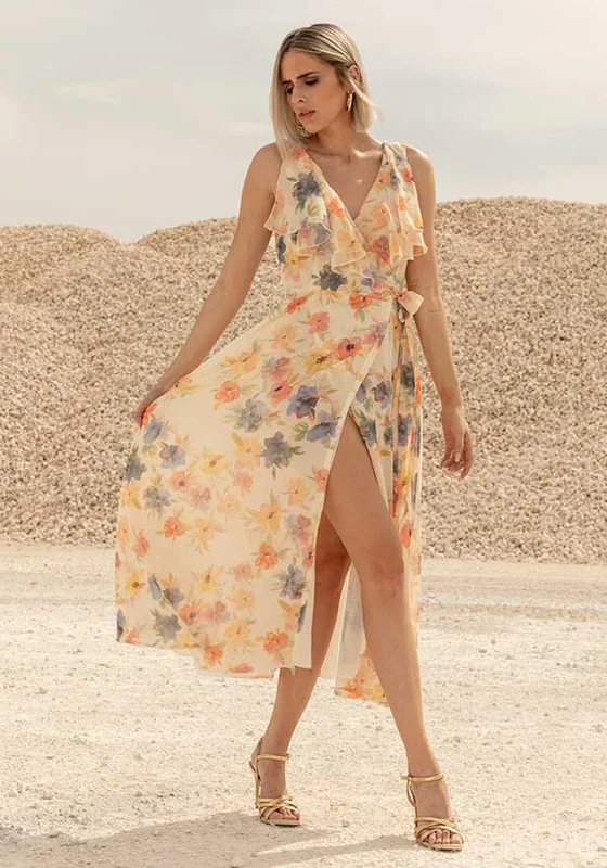 Price Cut Cayro Floral Sleeveless Wrap Maxi Dress, Yellow Multi