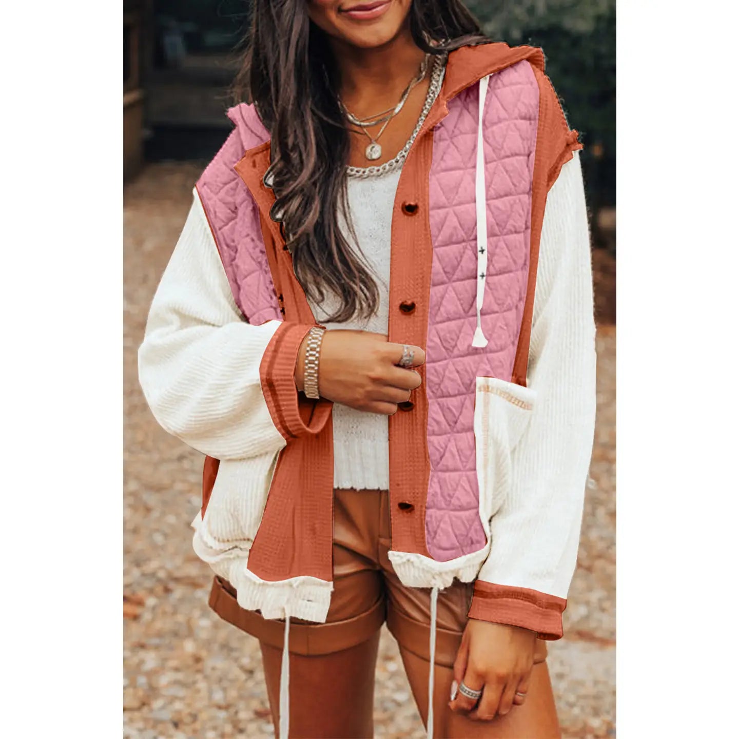Lowest Price QUILTED WAFFLE PINK/ORANGE HOODED | JACKET