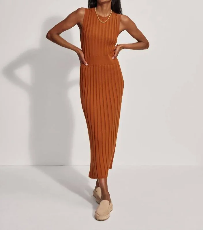 Bonus Savings Florian Ribbed Dress In Rust