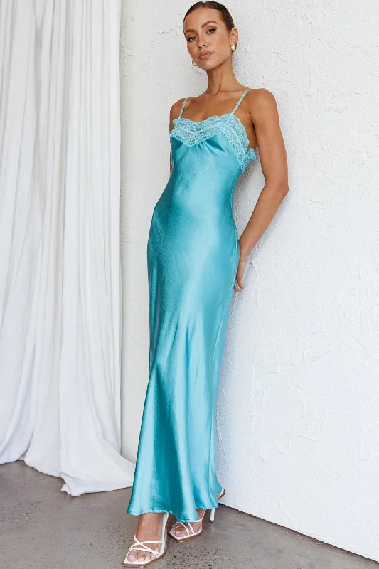 Markdown Madness East Coast Lace Bust Midi Dress Aqua Blue