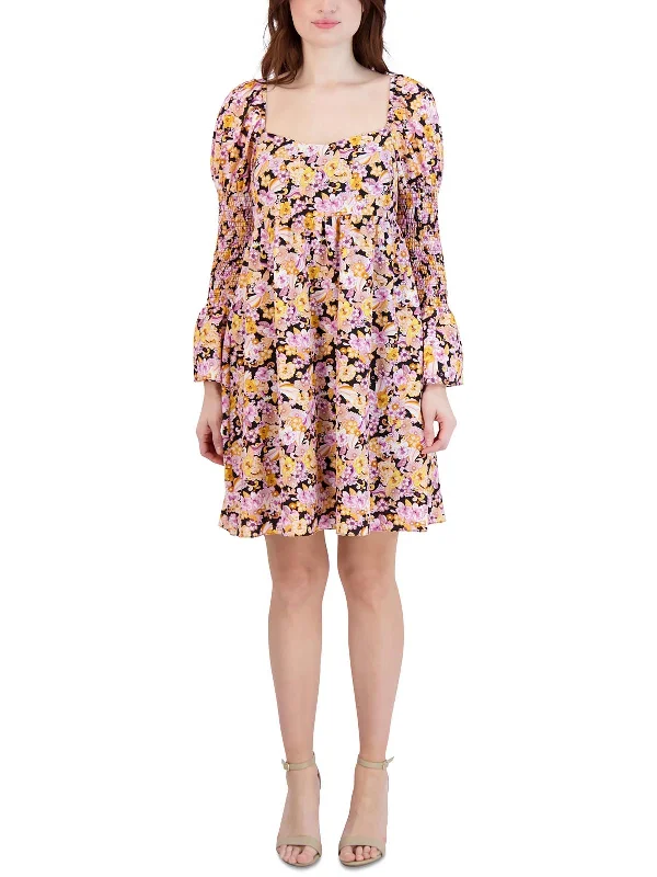 Don't Wait Womens Floral Print Mini Cocktail and Party Dress