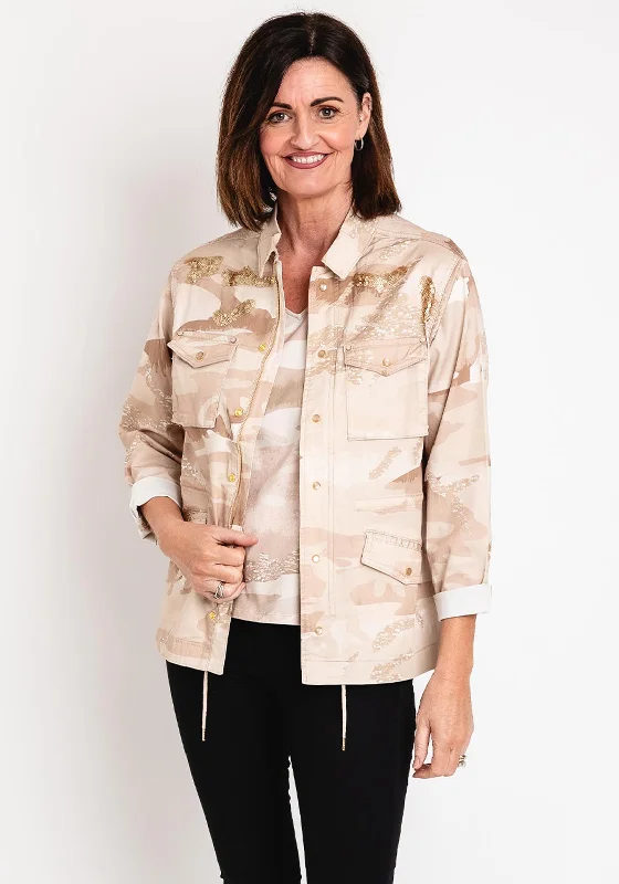 Exclusive Savings Eva Kayan Camo Print Sequin Detail Jacket, Gold