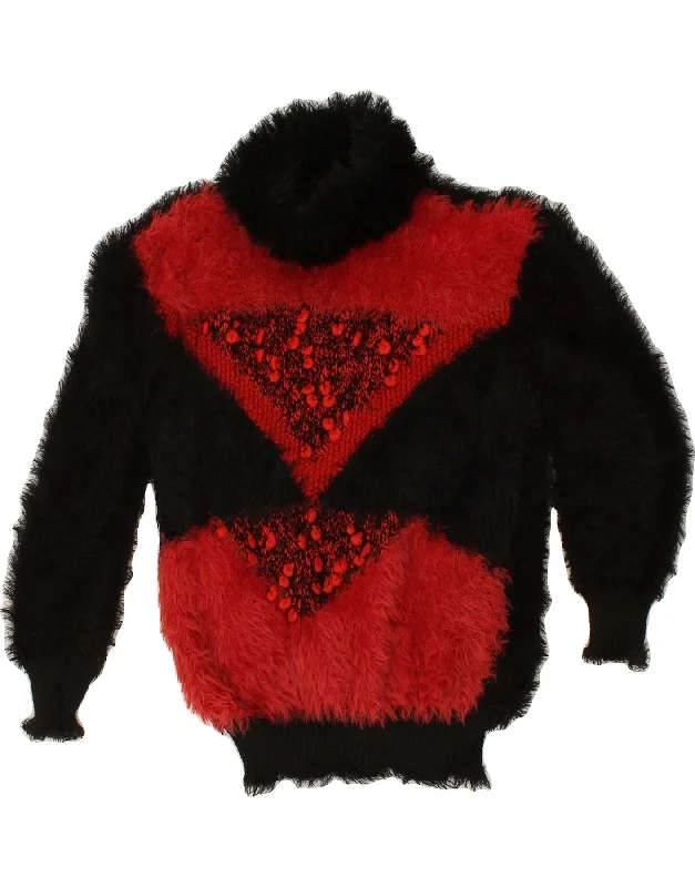 Closeout VINTAGE Womens Turtle Neck Jumper Sweater UK 12 Medium Black Colourblock