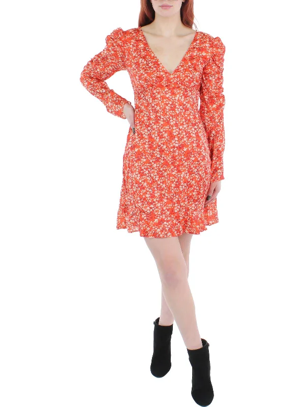 Sale Event Womens Floral Puff Sleeves Shift Dress