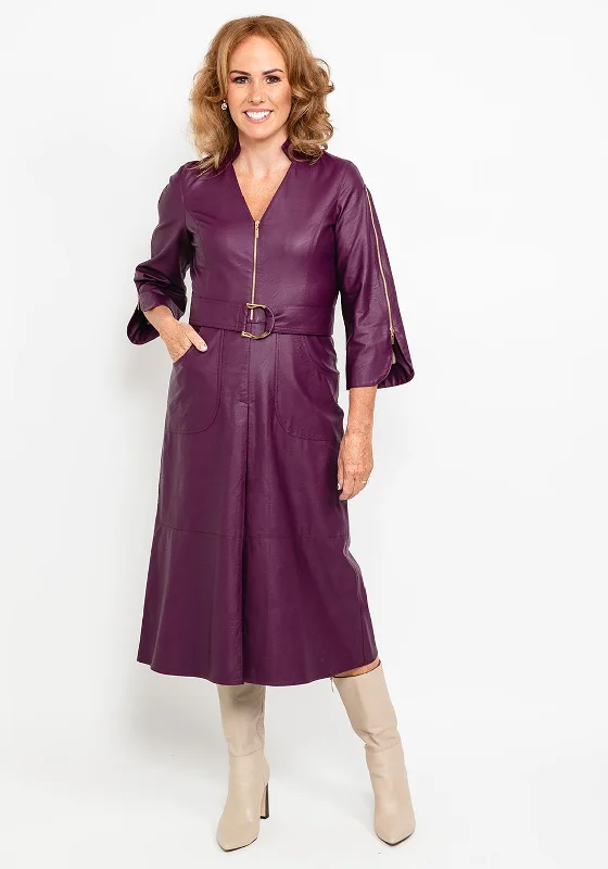 Act Fast Camelot Faux Leather Midi Dress, Plum