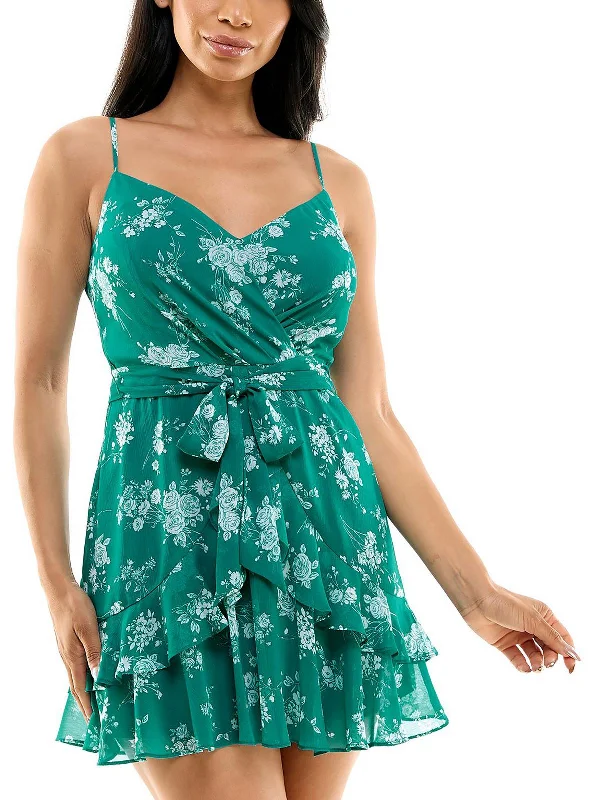 Holiday Sale Juniors Womens Floral Print Above Knee Fit & Flare Dress