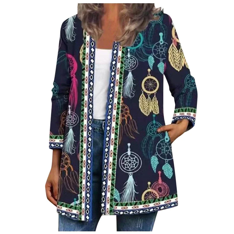 Flash Deals DressBetty - Womens Overcoat Casual Plus Size Leisure Retro Graphic Printed Winter Open Front Long Sleeve Outwear Cardigan Coat Fashion