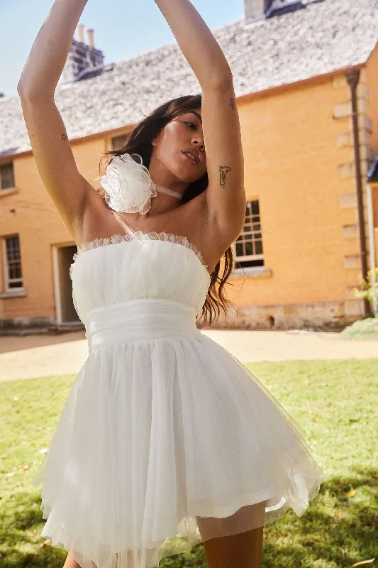 Get It Before It’s Gone Fayette Strapless Mesh Mini Dress White