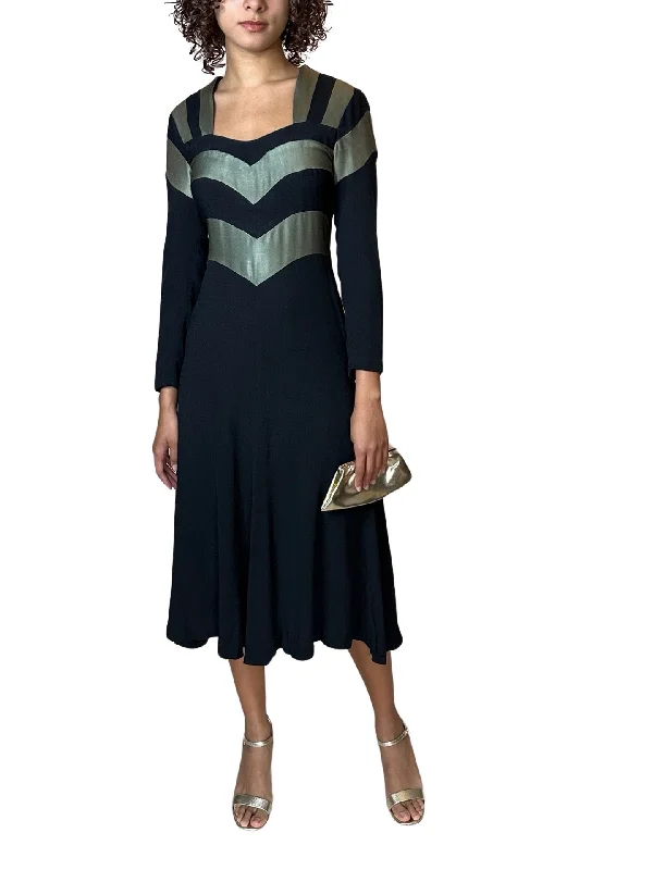 Extra Discounts Peekaboo Hire - 1970's Original Vintage Ossie Clark Black & Metallic Green Dress UK 8 - 10