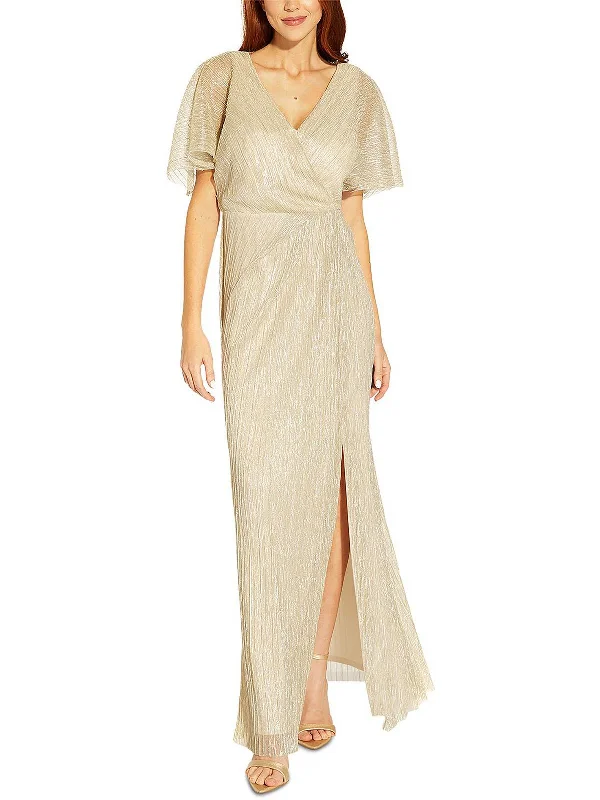 Markdowns Womens Pleated Metallic Evening Dress