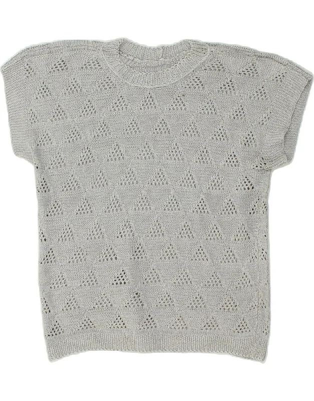 Price Meltdown VINTAGE Womens Sleeveless Crew Neck Jumper Sweater UK 14 Medium Grey