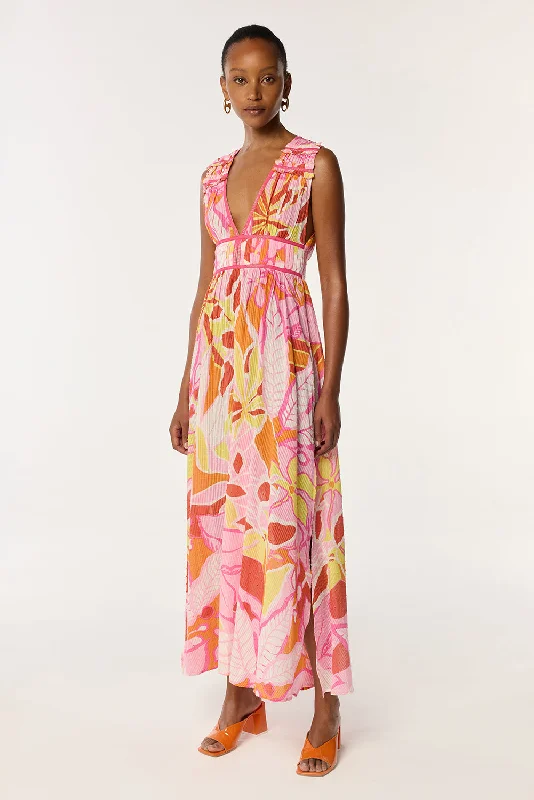 Stock Clearance Long Dress Chiara - Pink Macro Lilium