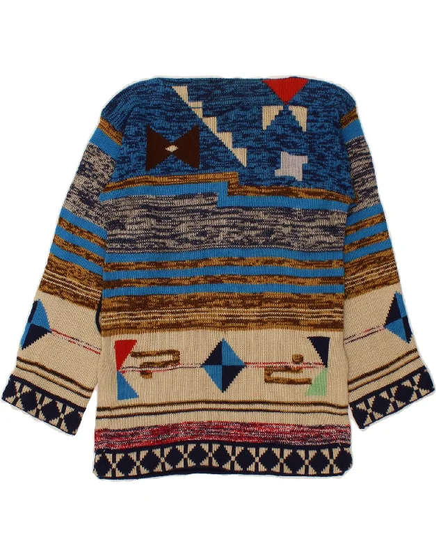 Big Discounts VINTAGE Womens Boat Neck Jumper Sweater UK 10 Small Blue Geometric