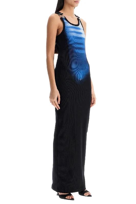 Today’s Special Jean Paul Gaultier Long Fitted Sleeveless Dress In Black And Blue Ribbed Cotton